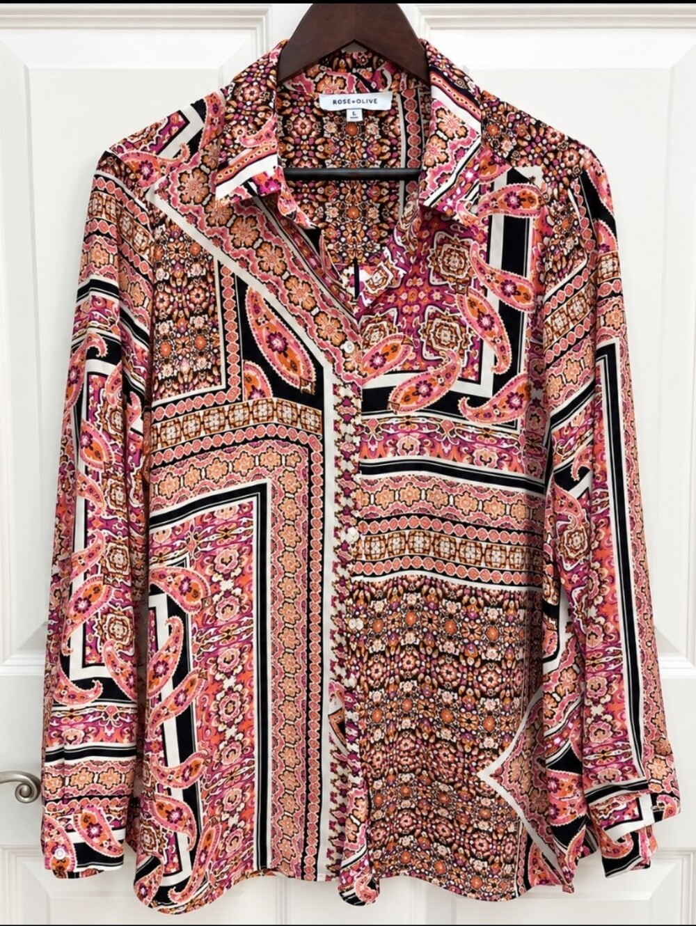 Rose & Olive Multicolored Paisley Flowy Blouse Sz XL